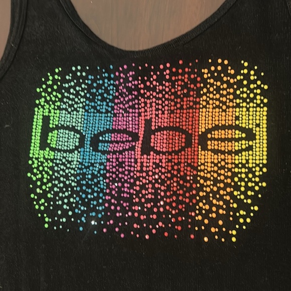 Bebe Black Tank Maxi Slit Dress Rainbow Rhinestone Logo Bodycon Y2K 90’s Size M - Picture 4 of 16